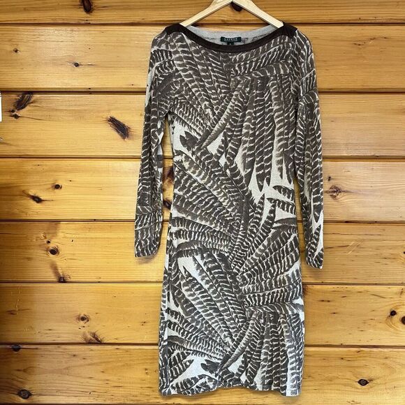 Ralph Laure Women's Silk Cashmere Blend Midi Boat Neck Dress Brown Tan M - Picture 1 of 5